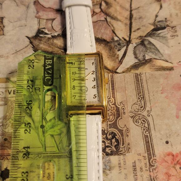 Rumours Gold-Tone Rectangular Quartz Watch White Strap, Vintage Style - Picture 9 of 10